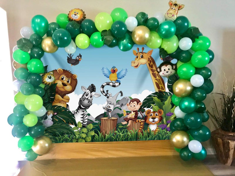 nn Jungle Animals Backdrop Cartoon Forest Animals Theme Party Photo Background Kids Children Newborn Birthday Baby Shower Decoration Photography Props 7x5FT - Image 3